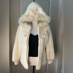 Women’s size small vintage mink fur coat/ jacket with Fox fur trim on hood